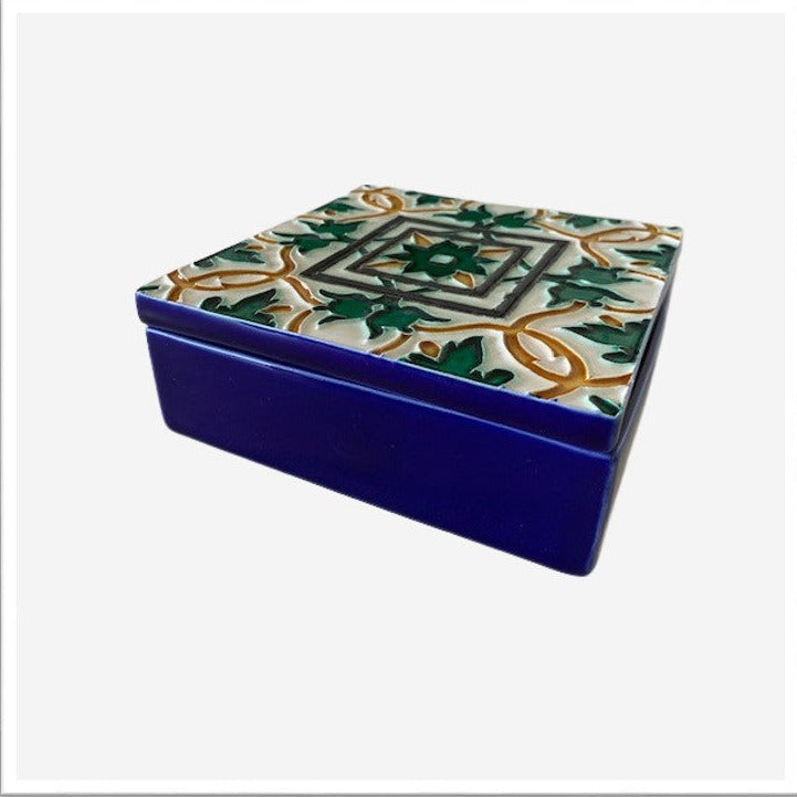 Caja grande hispano-árabe Azul 2 cuadrados | Azulejería artesanal